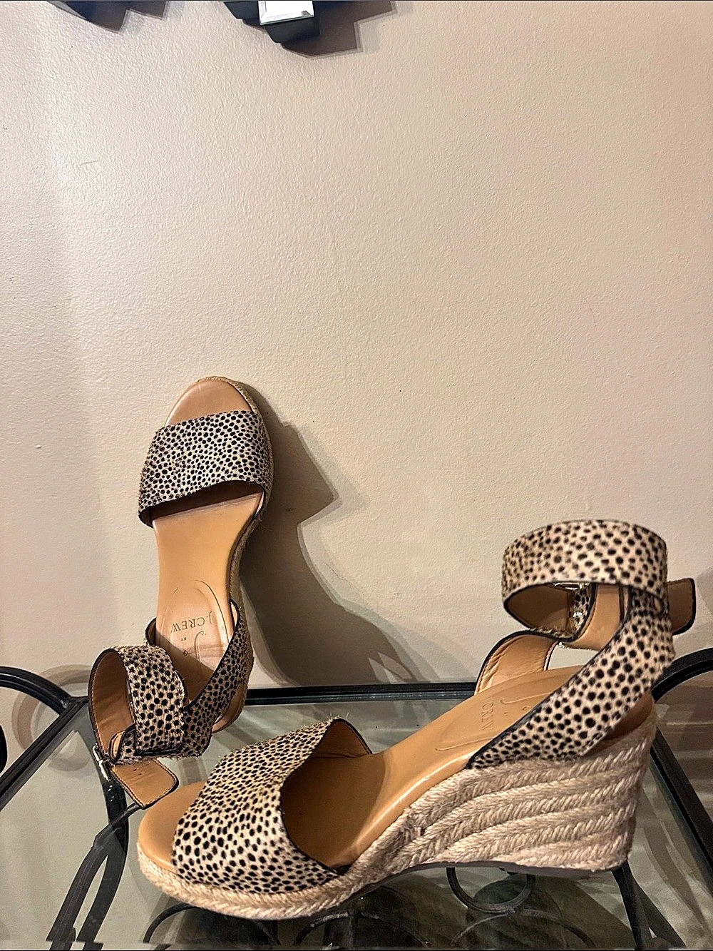 J.Crew Platform espadrille sandals in leopard calf hair Leopard Wedge Sandals
